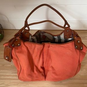 Burberry Orange/Leather Tote Bag